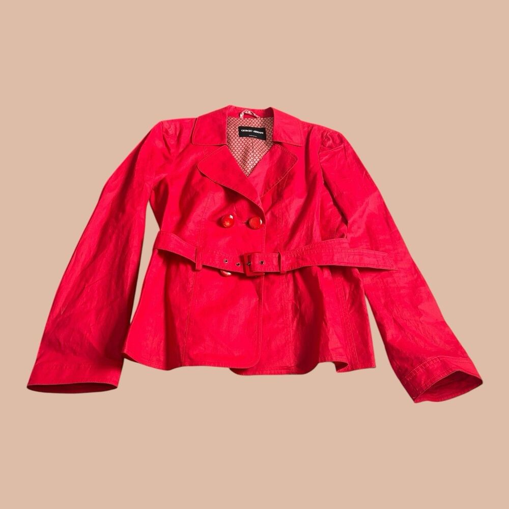 Giorgio Armani Jacket Womens Size 42 Red Double Breasted Belted Lined Italy